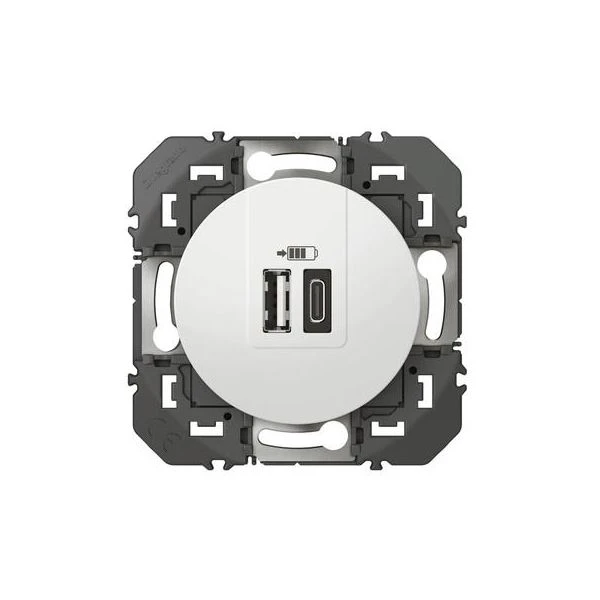 Legrand Double Chargeur USB 1 TypeA + 1 TypeC Dooxie 3A Finition Blanc