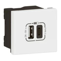 Legrand Chargeur USB Type-A + USB Type-C 3A 15W Mosaic Link Raccordement Latéral 2 Modules 230V Ou 5V Blanc
